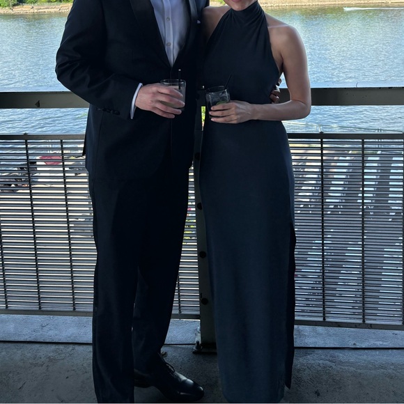 Norma Kamali Halter Turtle Side Slit Gown in Pewter - Picture 4 of 11